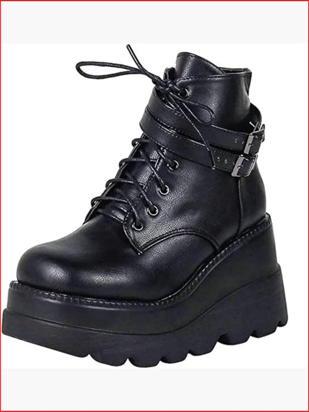 Chunky Platform Ankle Boots Square Toe Lace Up Zip High Heel Wedge